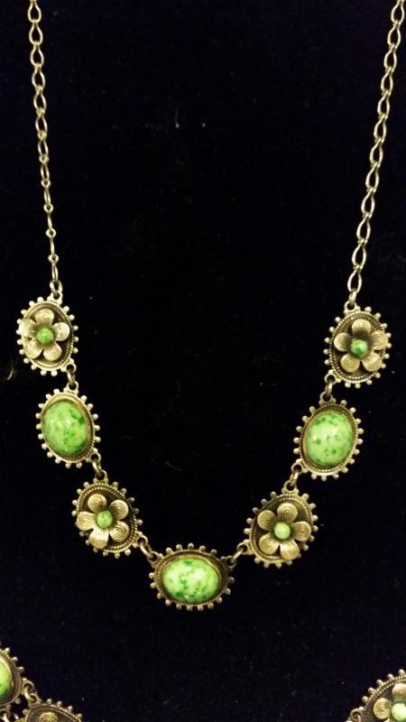 Antique Etruscan Sterling & Jadeite Necklace & Bracelet