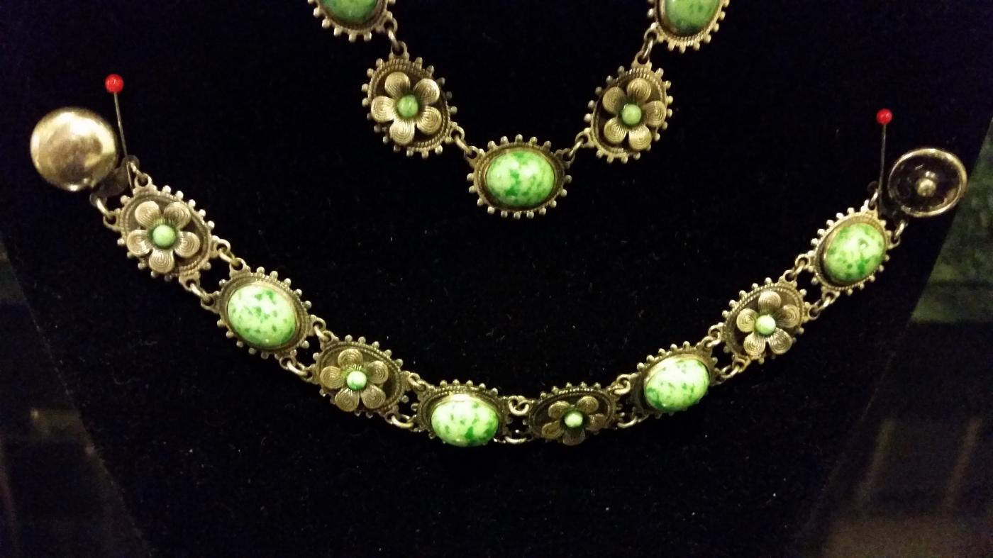 Antique Etruscan Sterling & Jadeite Necklace & Bracelet