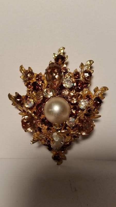 Robert DeMario Baroque Pearl & Rhinestone Brooch & Clip Earrings