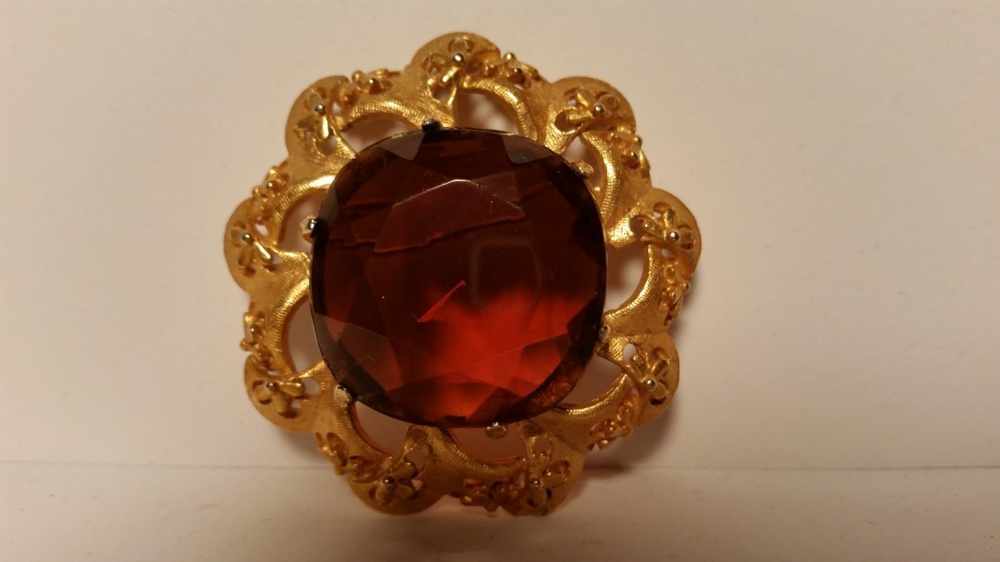 Florenza Amber Stone Pendant Brooch & Clip Earrings