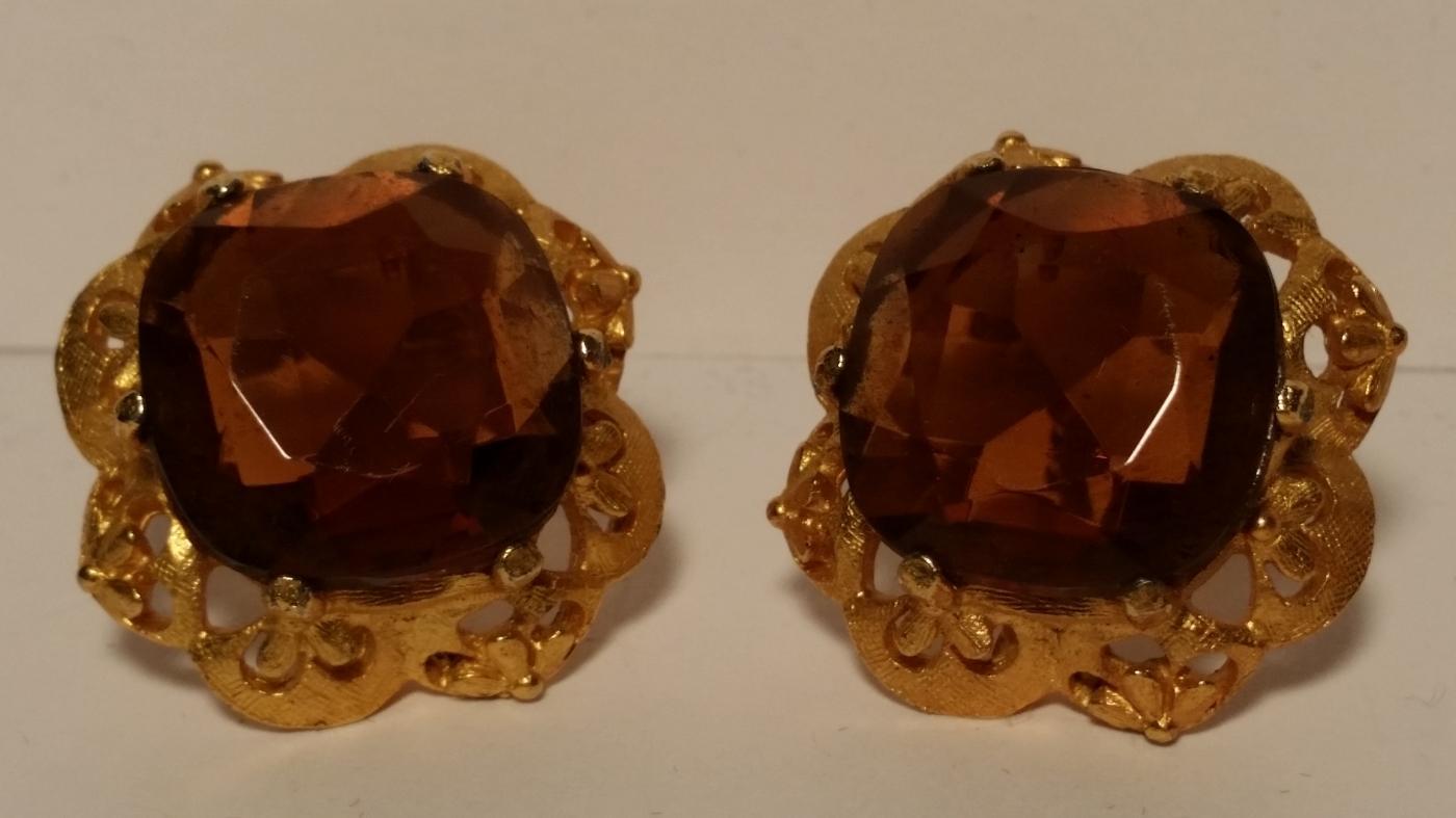 Florenza Amber Stone Pendant Brooch & Clip Earrings