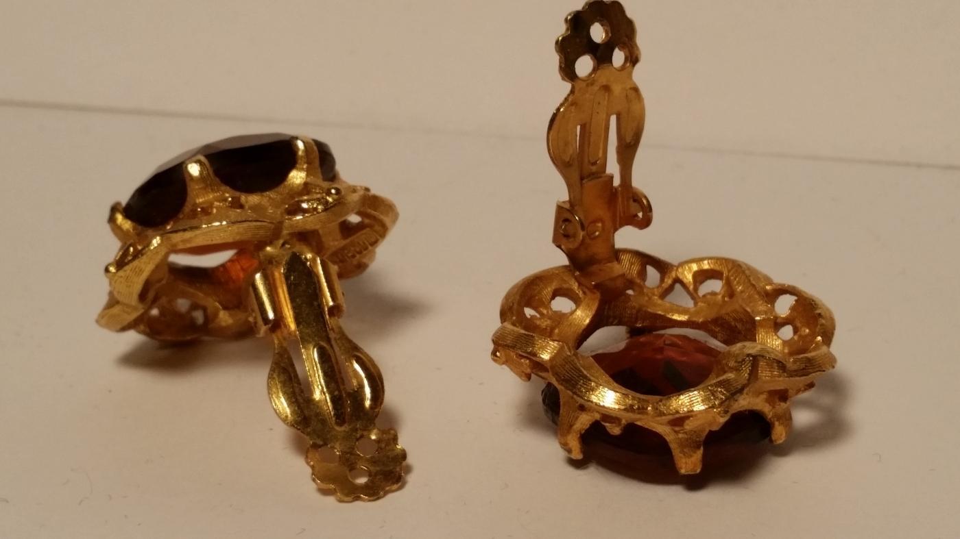 Florenza Amber Stone Pendant Brooch & Clip Earrings