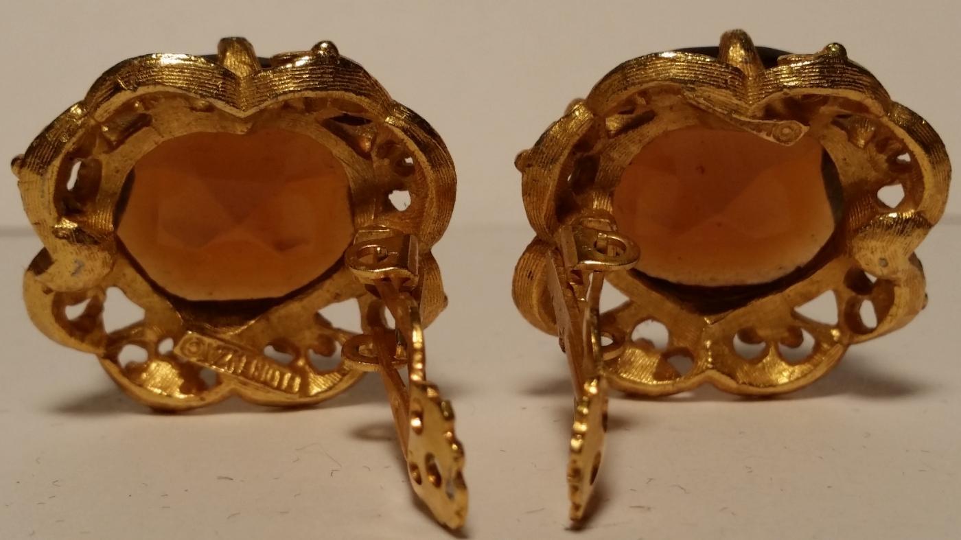 Florenza Amber Stone Pendant Brooch & Clip Earrings