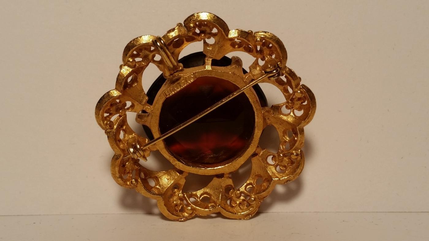 Florenza Amber Stone Pendant Brooch & Clip Earrings