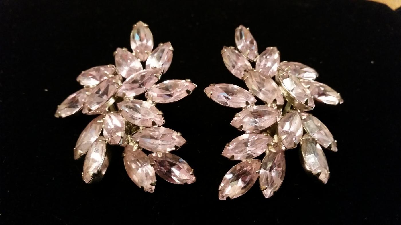 WEISS Lavender Rhinestone Clip Earrings