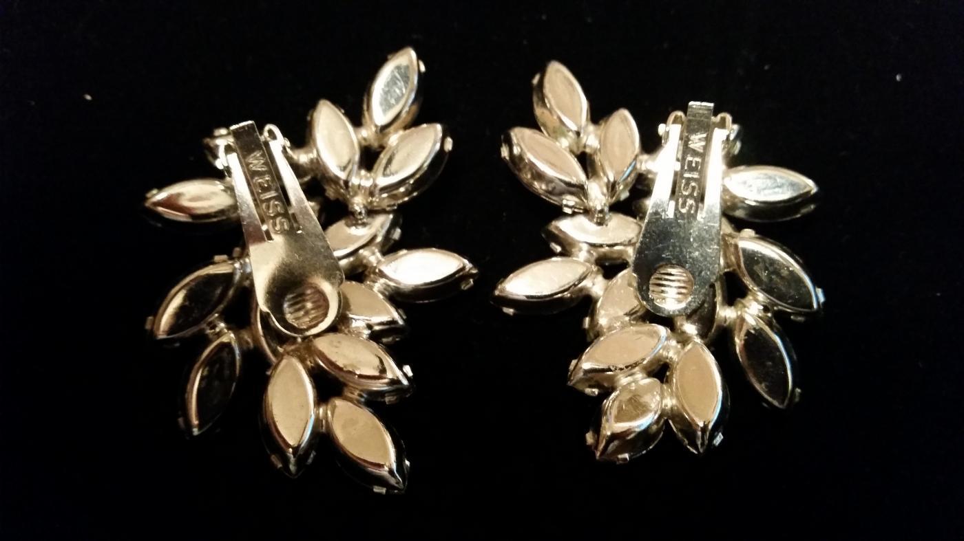 WEISS Lavender Rhinestone Clip Earrings