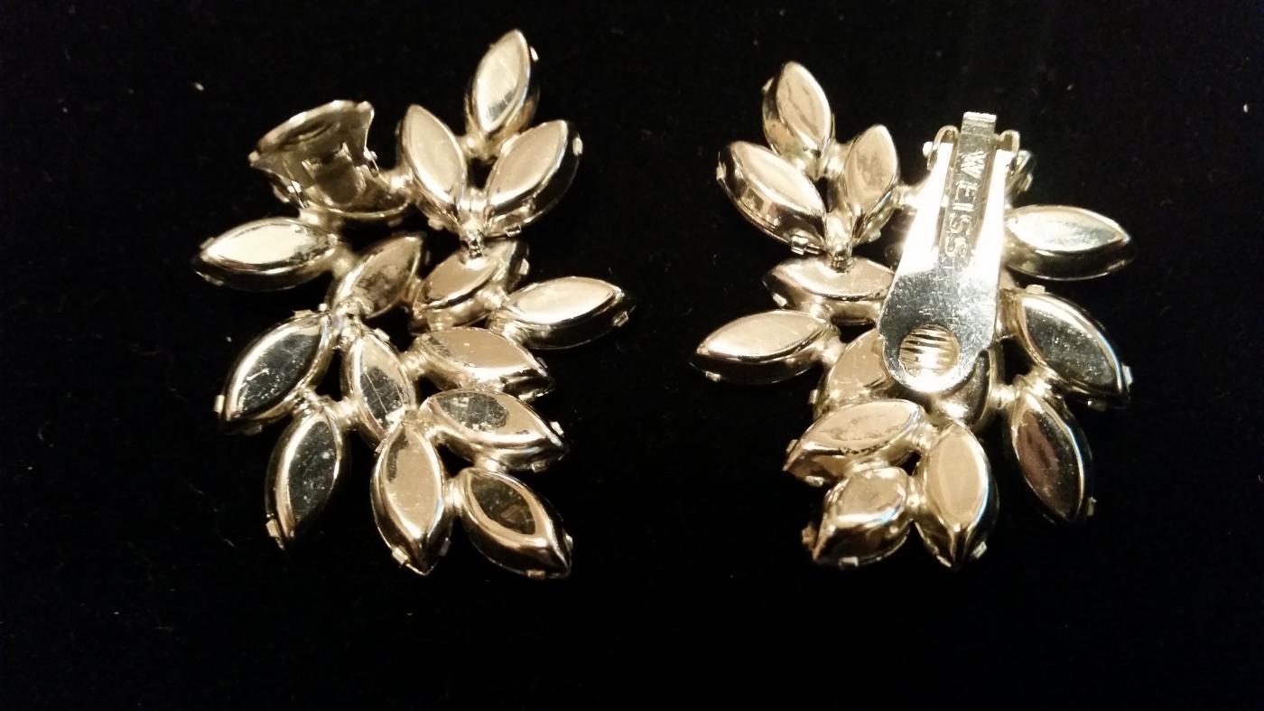 WEISS Lavender Rhinestone Clip Earrings