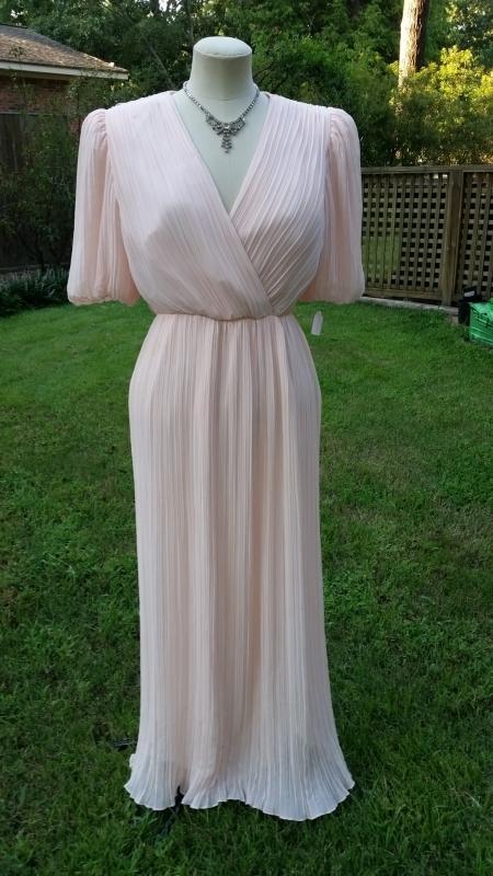 Vintage 70's Miss Elliette Pale Pink Crepe Chiffon Gown