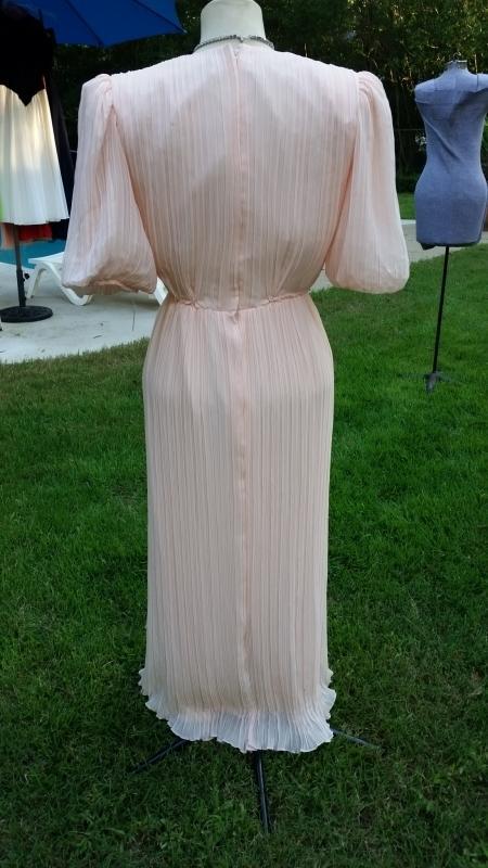 Vintage 70's Miss Elliette Pale Pink Crepe Chiffon Gown