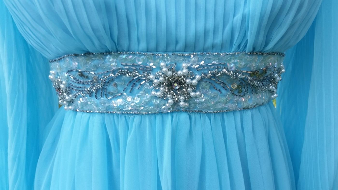 Vintage 70's Baby Blue Crepe Chiffon Evening Gown