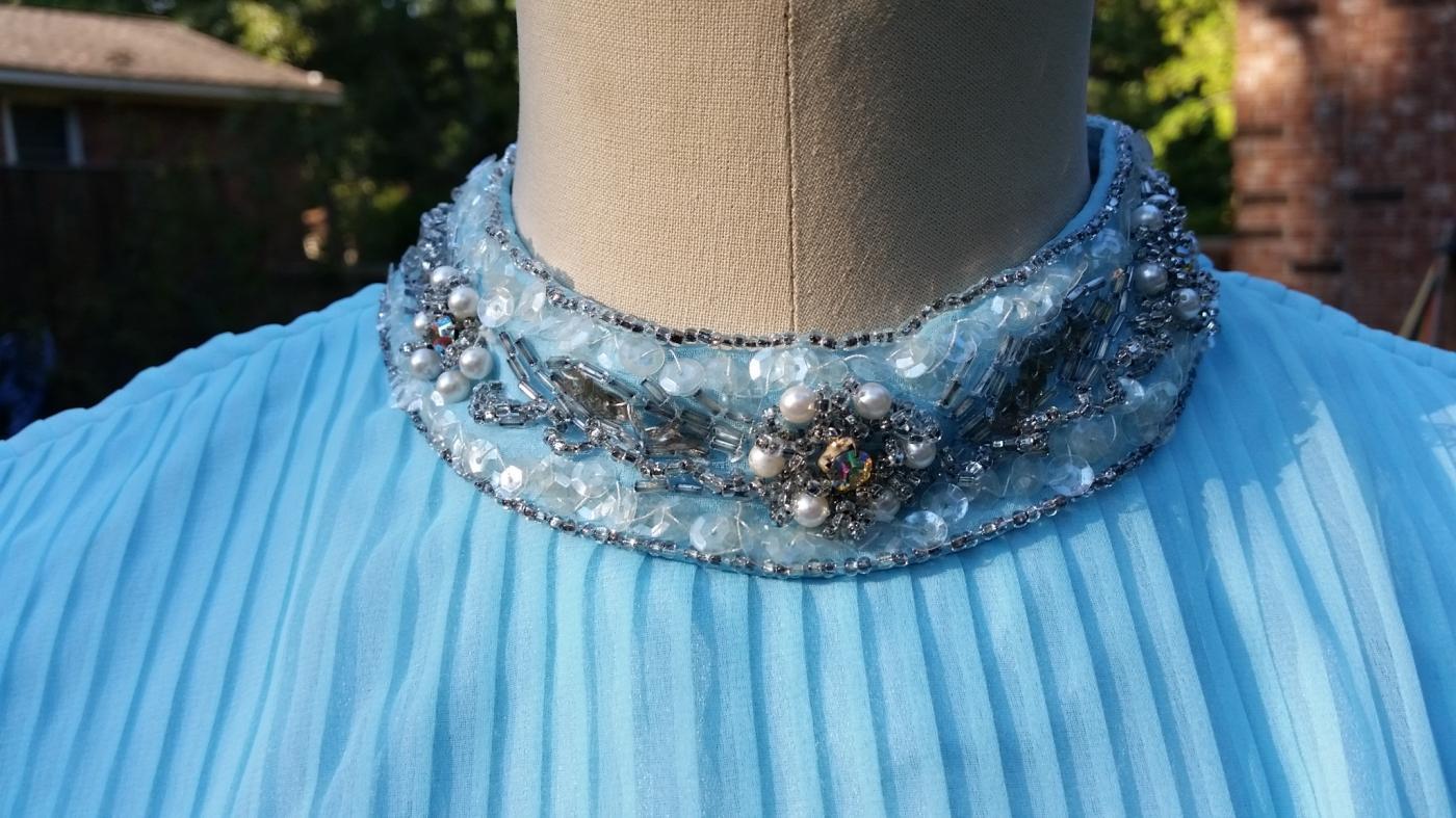 Vintage 70's Baby Blue Crepe Chiffon Evening Gown