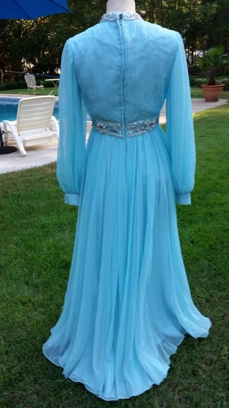 Vintage 70's Baby Blue Crepe Chiffon Evening Gown