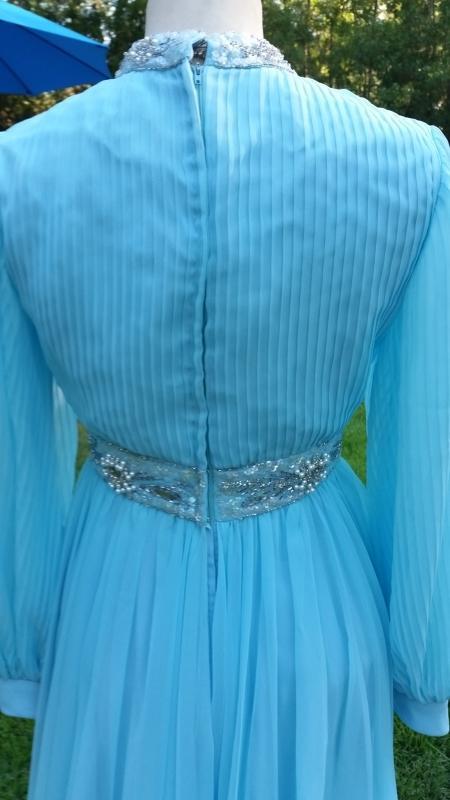 Vintage 70's Baby Blue Crepe Chiffon Evening Gown