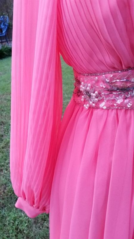 Vintage 70's Coral Crepe Chiffon Evening Gown
