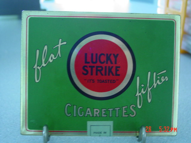 Green Lucky Strike Flat Fifties Cigarette Tin With Embroidered Silk Fitted Frame Lid