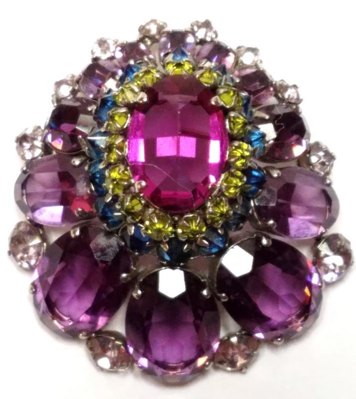 Schreiner Domed Amethyst Brooch/Pendant & Clip Earrings