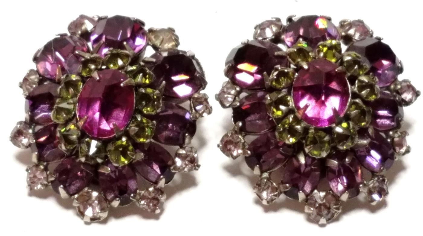 Schreiner Domed Amethyst Brooch/Pendant & Clip Earrings