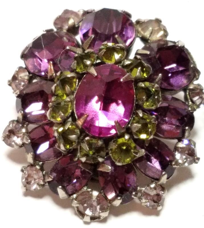 Schreiner Domed Amethyst Brooch/Pendant & Clip Earrings