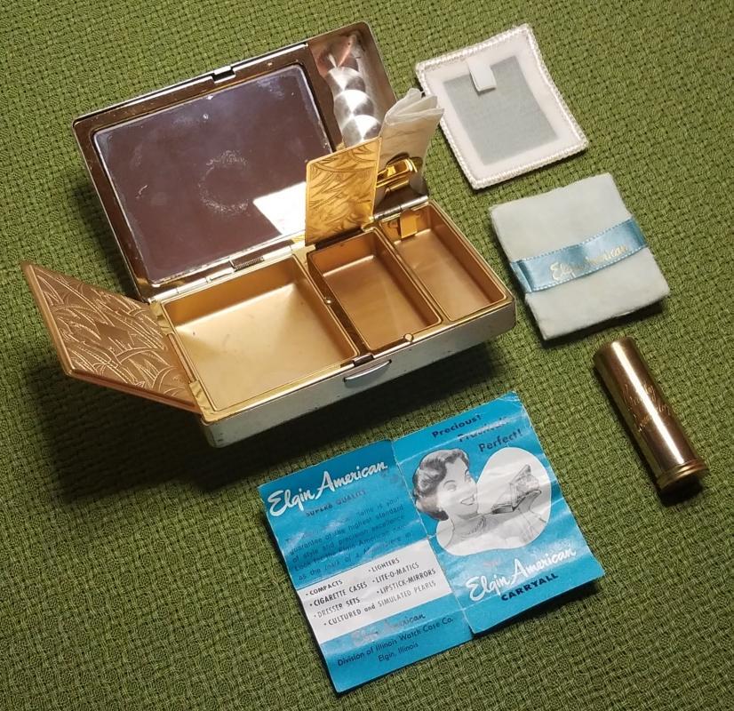 Elgin American Gold on Silver Carryall Compact Dance Purse Necessaire Minaudière