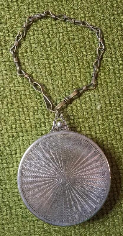 Antique Necessaire Compact Bracelet with Feather Bird on Lid