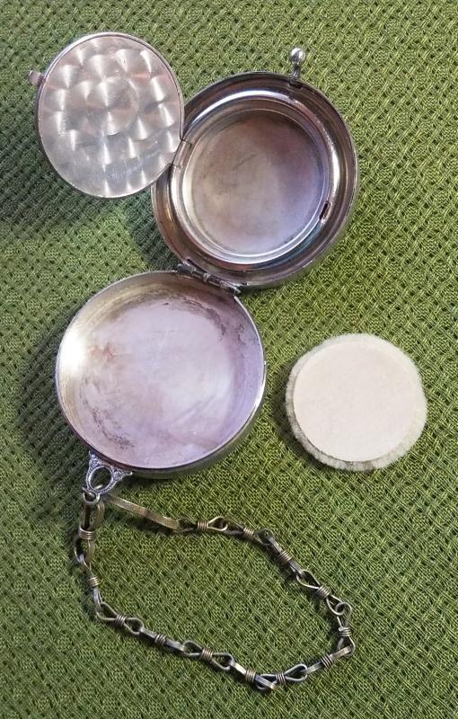 Antique Necessaire Compact Bracelet with Feather Bird on Lid