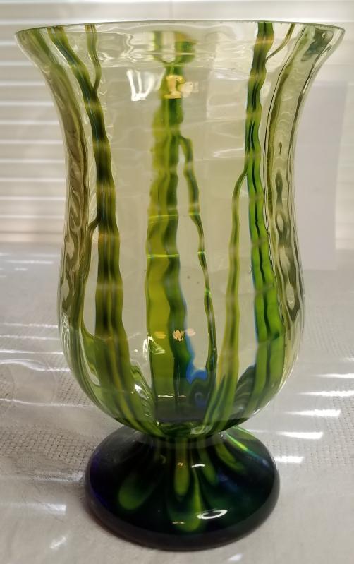 1920's Kralik Vaseline Glass Vase Bambus Decor