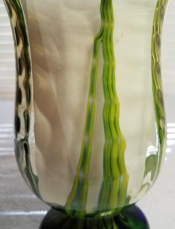 1920's Kralik Vaseline Glass Vase Bambus Decor