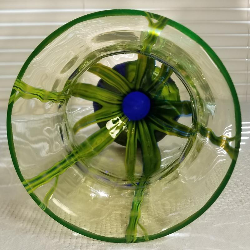 1920's Kralik Vaseline Glass Vase Bambus Decor