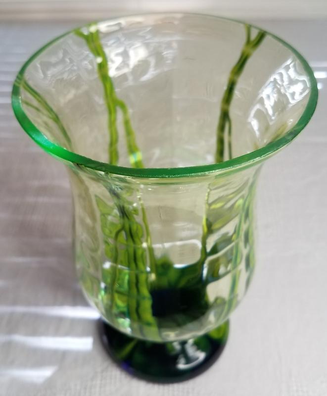 1920's Kralik Vaseline Glass Vase Bambus Decor