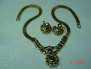 Gold Necklace & Screwback Earrings with Blue Moonstones & Clear Rhinestones