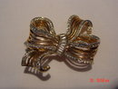 Crown Trifari Gold Silver Rhinestone Bow Brooch Pin