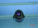 Vintage Detailed Brass Ring Amethyst Colored & Clear Rhinestones
