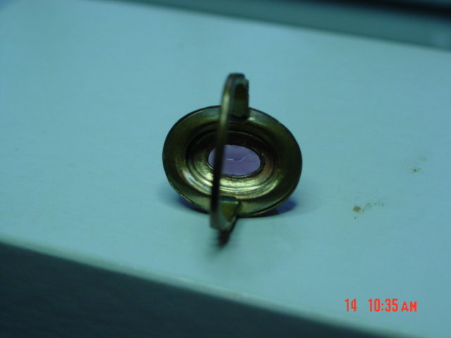 Vintage Detailed Brass Ring Amethyst Colored & Clear Rhinestones