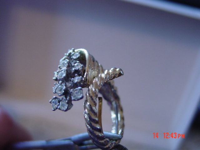 Gold Adjustable Cornucopia Clear Rhinestone Cocktail Ring