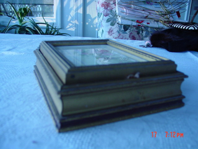 Gold Painted Wood Framed Rose Picture Jewelry Dresser Box