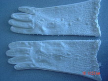 White Cotton Pearl Beaded Gloves by Invicta of Miami