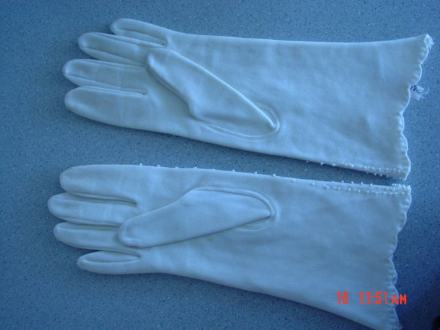 White Cotton Pearl Beaded Gloves by Invicta of Miami