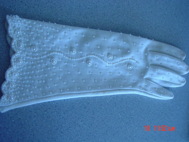 White Cotton Pearl Beaded Gloves by Invicta of Miami
