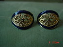 Trifari Navy & Gold Bead Necklace & Navy Enamel Clip Earrings Set