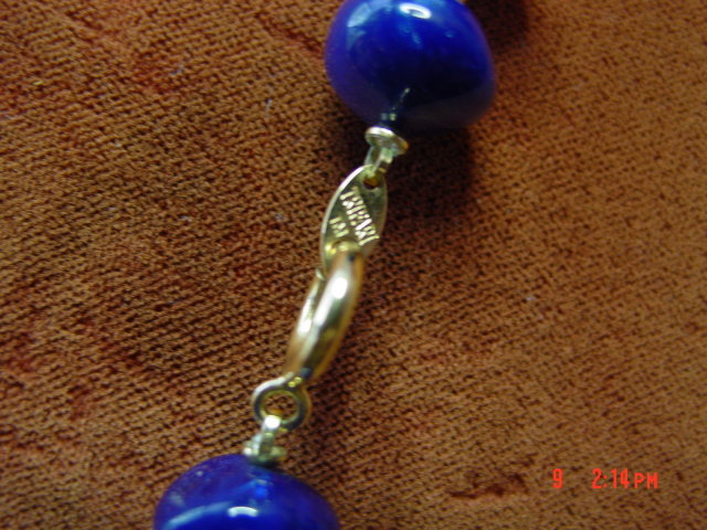 Trifari Navy & Gold Bead Necklace & Navy Enamel Clip Earrings Set
