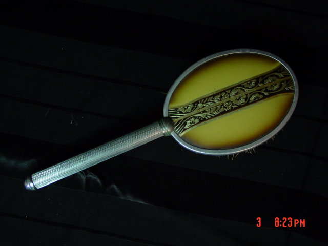 Vintage Art Deco Aluminum & Celluloid Hair Brush