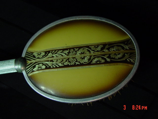 Vintage Art Deco Aluminum & Celluloid Hair Brush