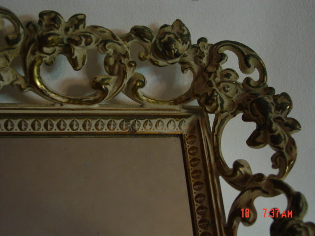 Vintage Ivory Washed Gold Repousse Mirror Vanity Perfume Tray