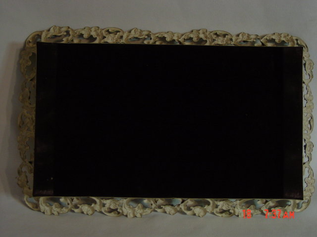 Vintage Ivory Washed Gold Repousse Mirror Vanity Perfume Tray