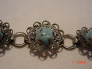 Vintage Silvertone Filigree Flower Bracelet with Pale Turquoise Colored Beads
