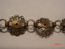 Vintage Silvertone Filigree Flower Bracelet with Pale Turquoise Colored Beads