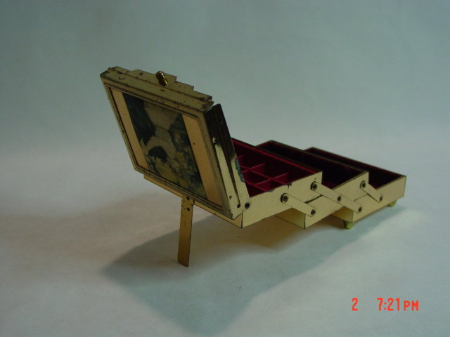 Vintage Gold Metal Accordian Stacking Jewelry Box