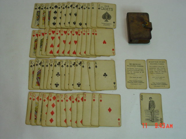 Antique Miniature 343 Cadets Ashville, NC, Souvenir Playing Cards in Leather Case