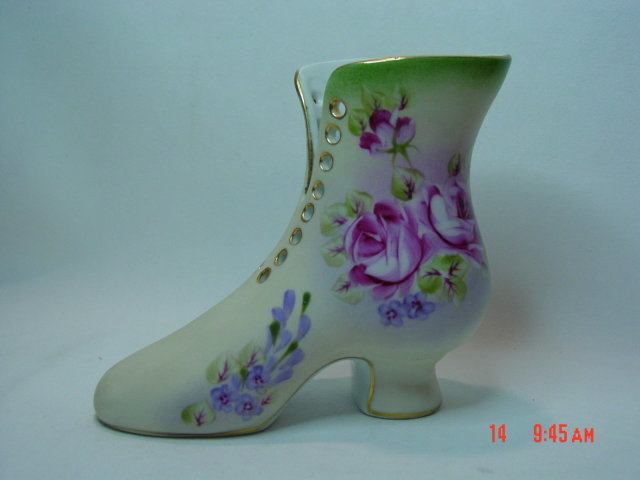 Large Hand Painted Porcelain Ladies Boot
