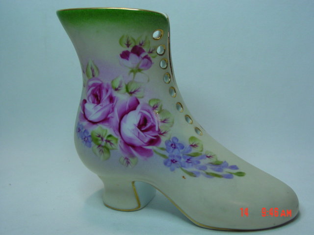 Large Hand Painted Porcelain Ladies Boot